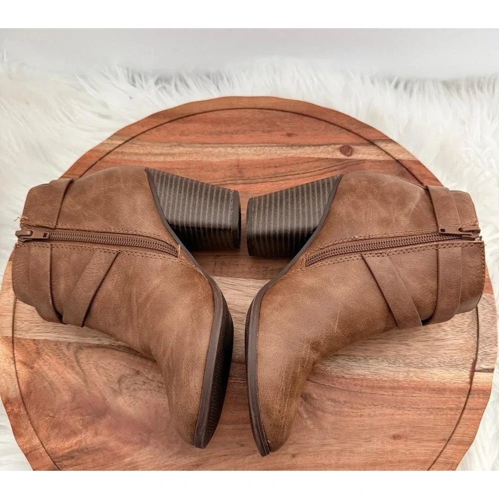 Marc Republic Ankle Bootie Womens 5 Brown Excellent Block Heel Strap Zip